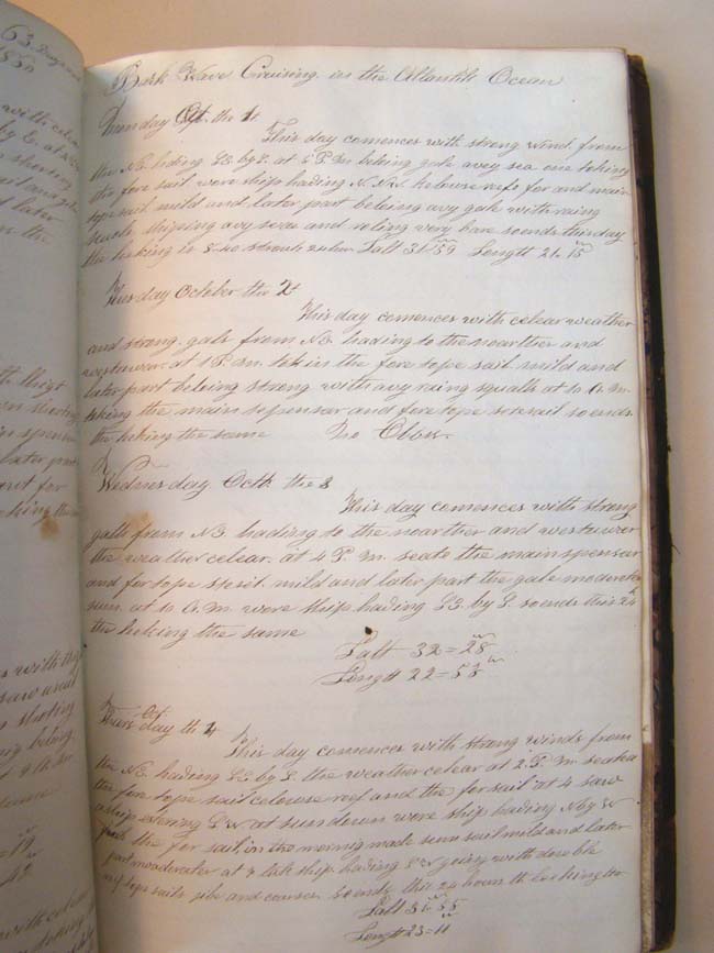 Log Book of the Bark "Wave Bound" of New Bedford, Leonard Courtney, Master,  on a whaling voyage to the South Atlantic 1860-1862 — image 4